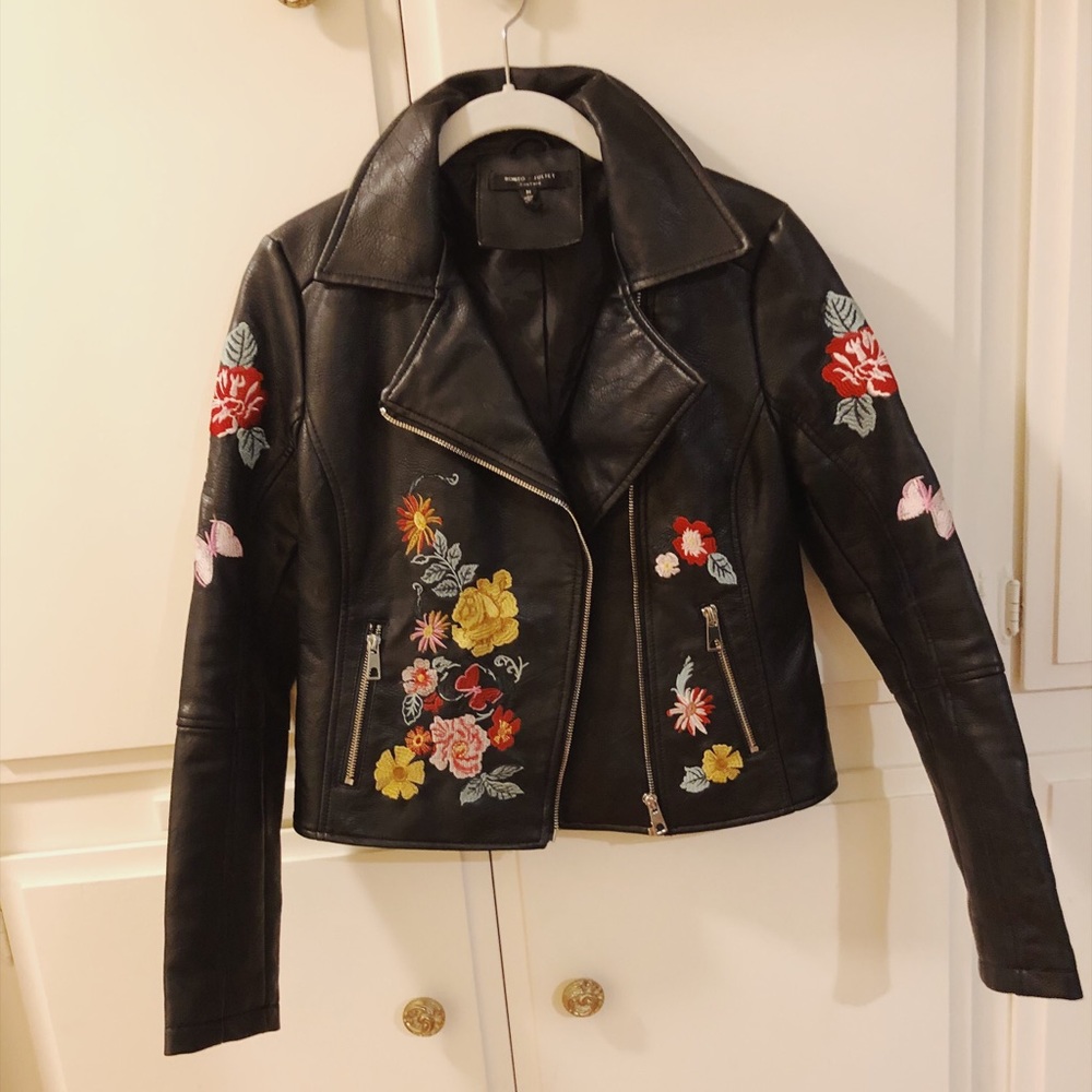 Floral Embroidery Leather Jacket